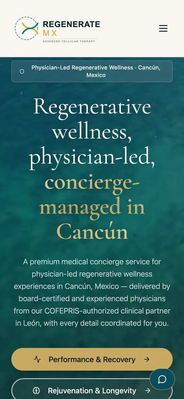 The same home page on a phone, the headline set over five lines.